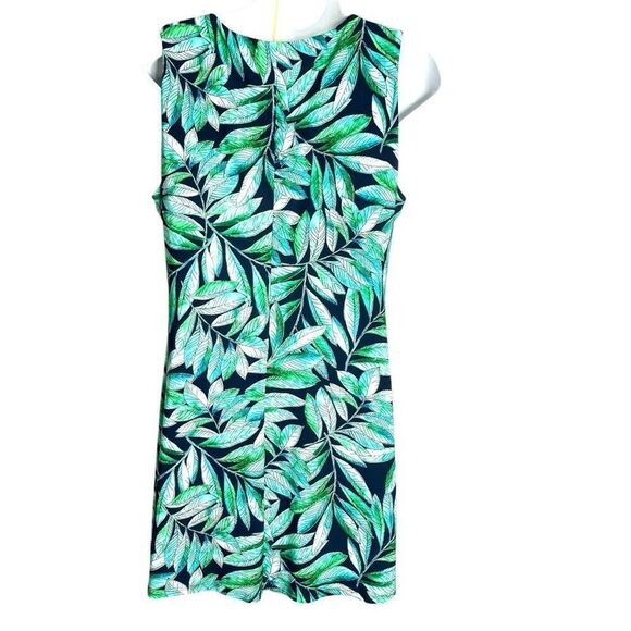 Tommy Hilfiger Green Scoop Neck Tropical Leaf Print Summer Dress, 8 - Picture 2 of 9